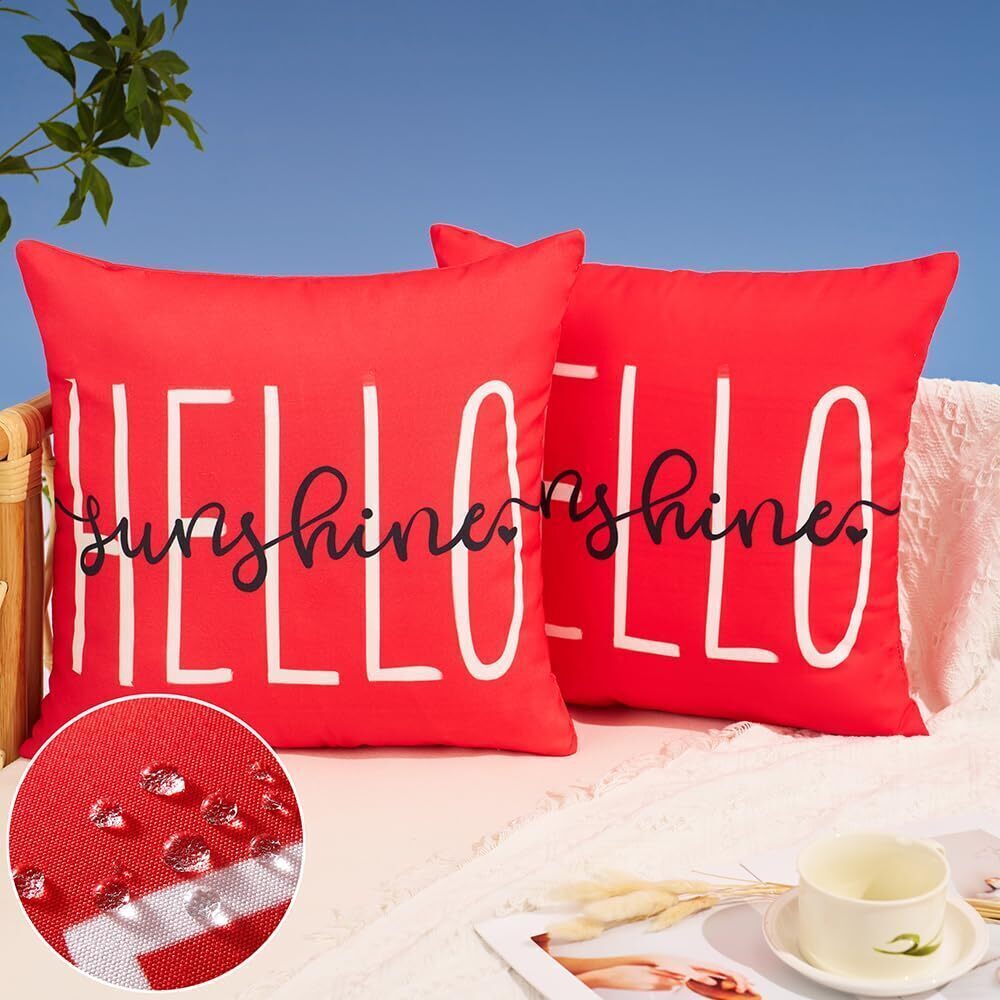 8531 Outdoor Pillow Covers 18x18 Inch Set of 2 Hello Sunshine Decor Red